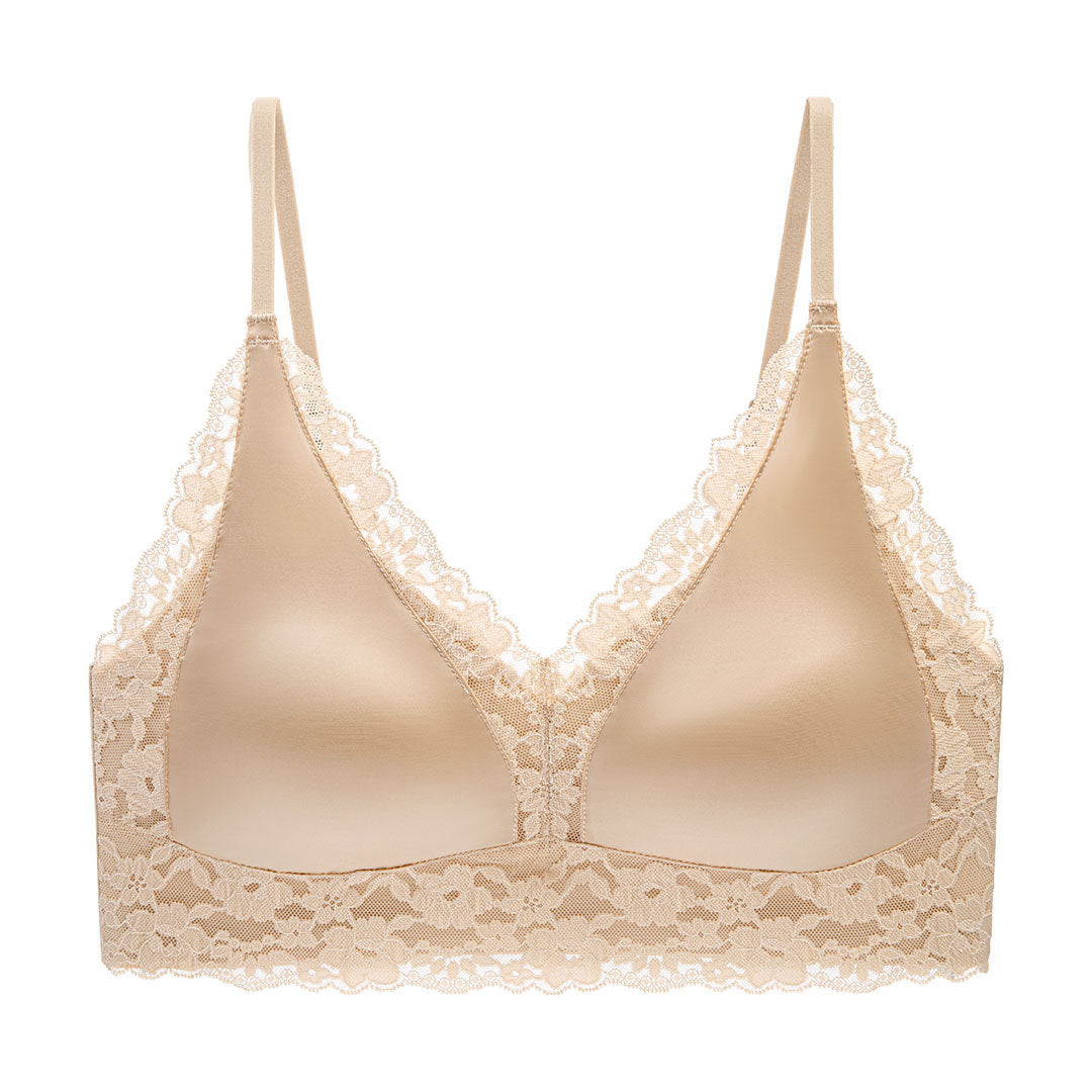 Satin and lace deep-V push-up camisole with spaghetti straps