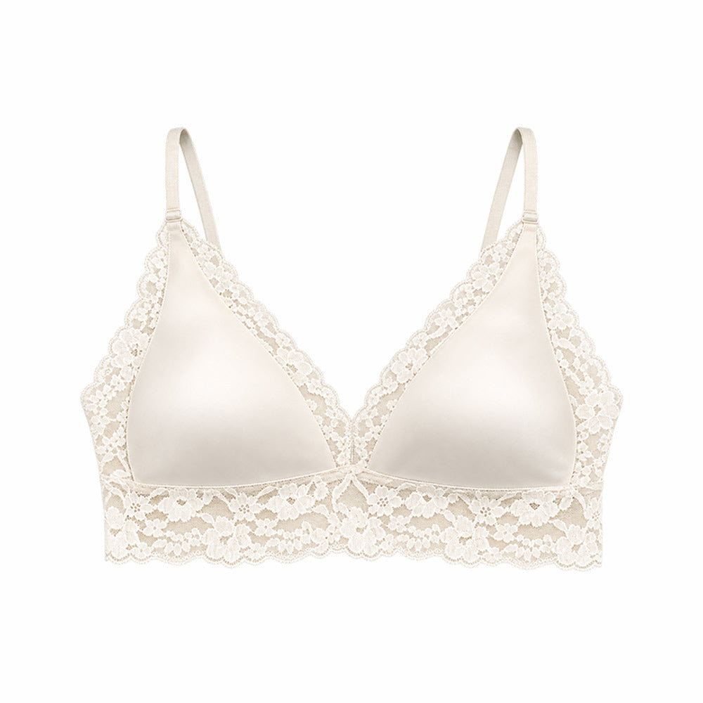 Satin and lace deep-V push-up camisole with spaghetti straps