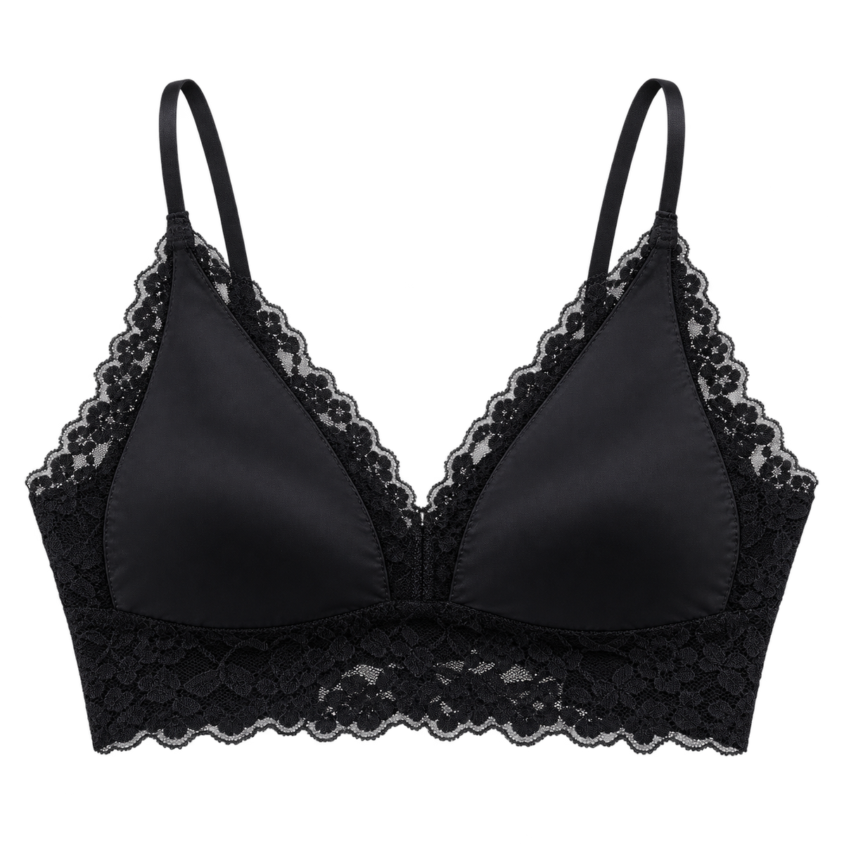 Satin and lace deep-V push-up camisole with spaghetti straps
